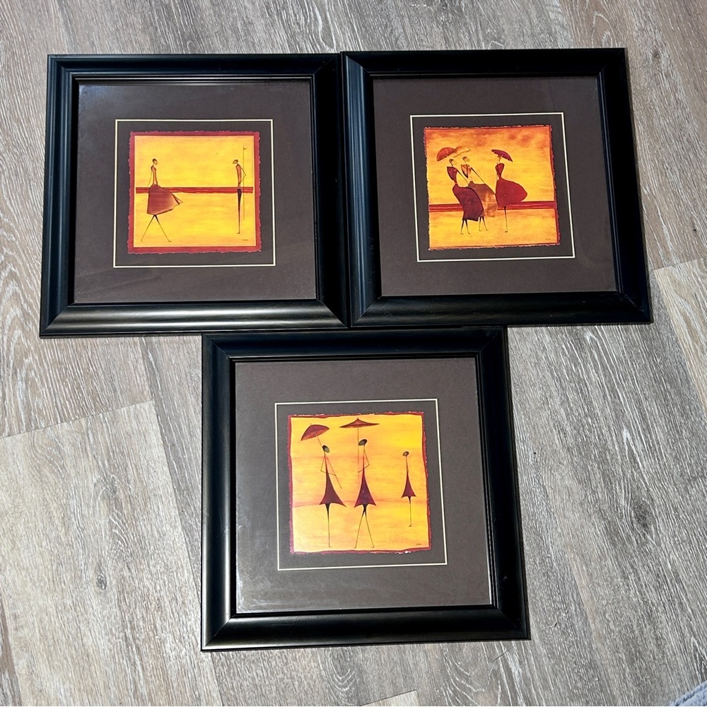 Thierry Ona Signed Abstract Umbrella Art Framed Modern Minimalist Wall Decor